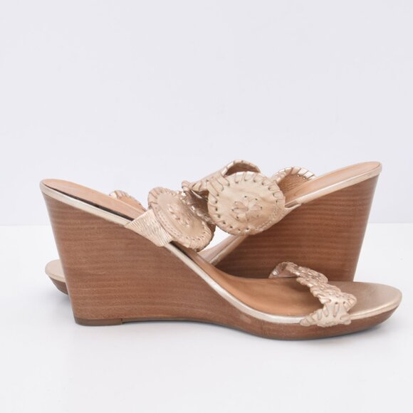 SOLD ON EBAY JACK ROGERS Platinum Gold Leather LUCCIA Wedge Sandals Shoes Sz 10M - Picture 6 of 12